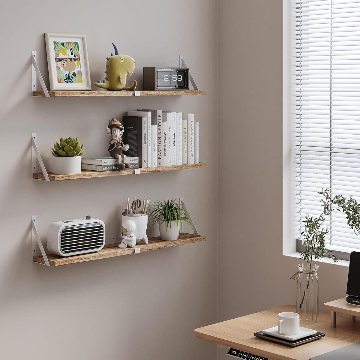 Austin yan Floating Bookshelf ，33inch, Wall Mounted Shelves for Living Room, Kitchen Organization,Bathroom, Bedroom Décor,Hanging Decorative Wall Shelves,Set of 3 White