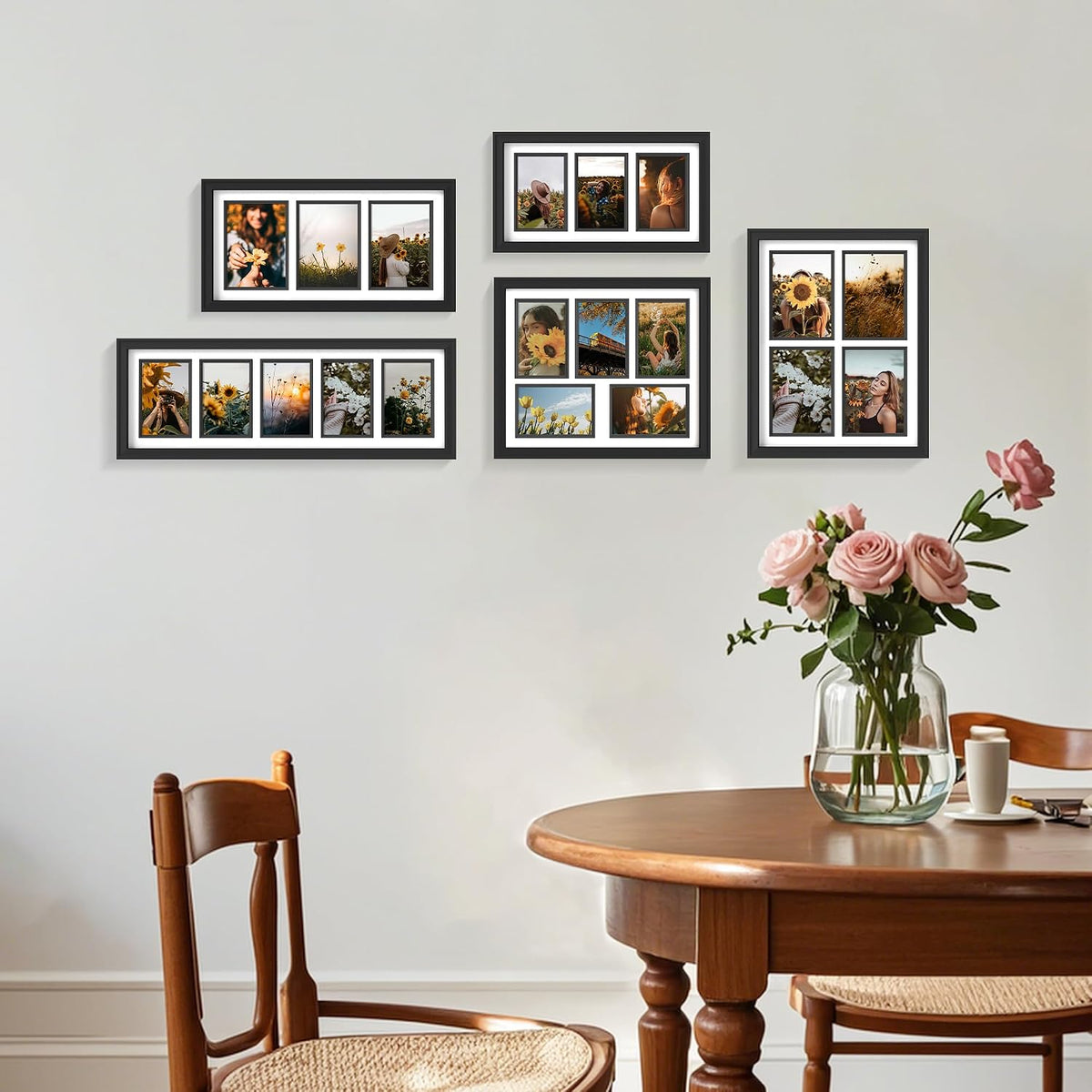 iRahmen 4x6 Collage Picture Frames,Fits Three 4x6,Wood Tempered Glass Black