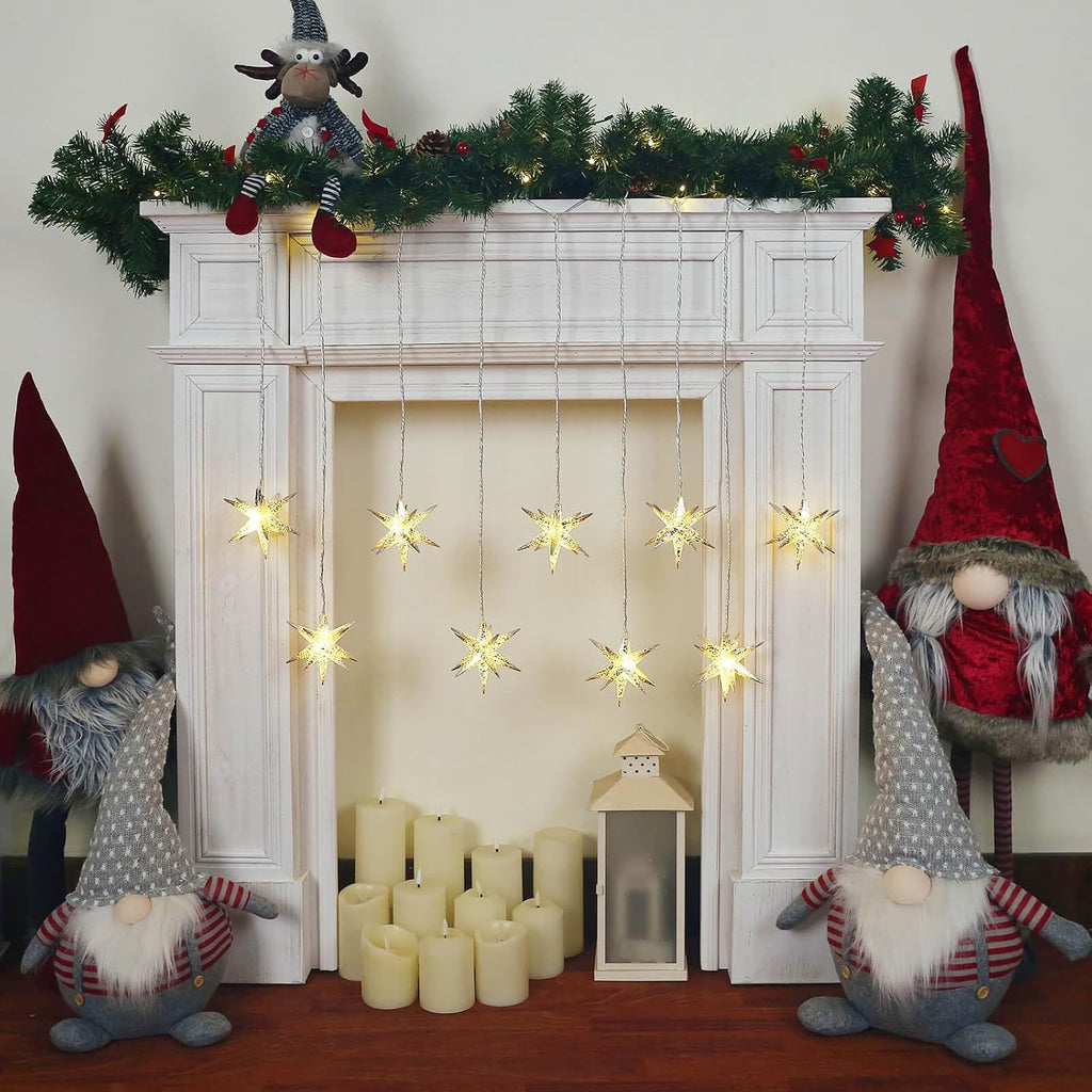 Leejec Moravian Star Curtain Light with Remote, Plug in, Christmas Decor
