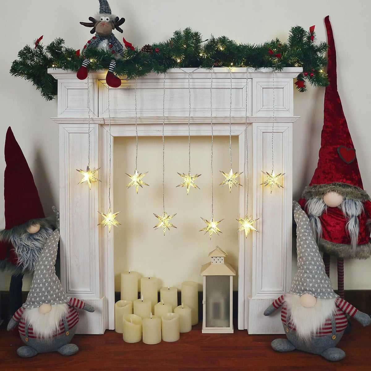 Leejec Moravian Star Curtain Light with Remote, Plug in, Christmas Decor