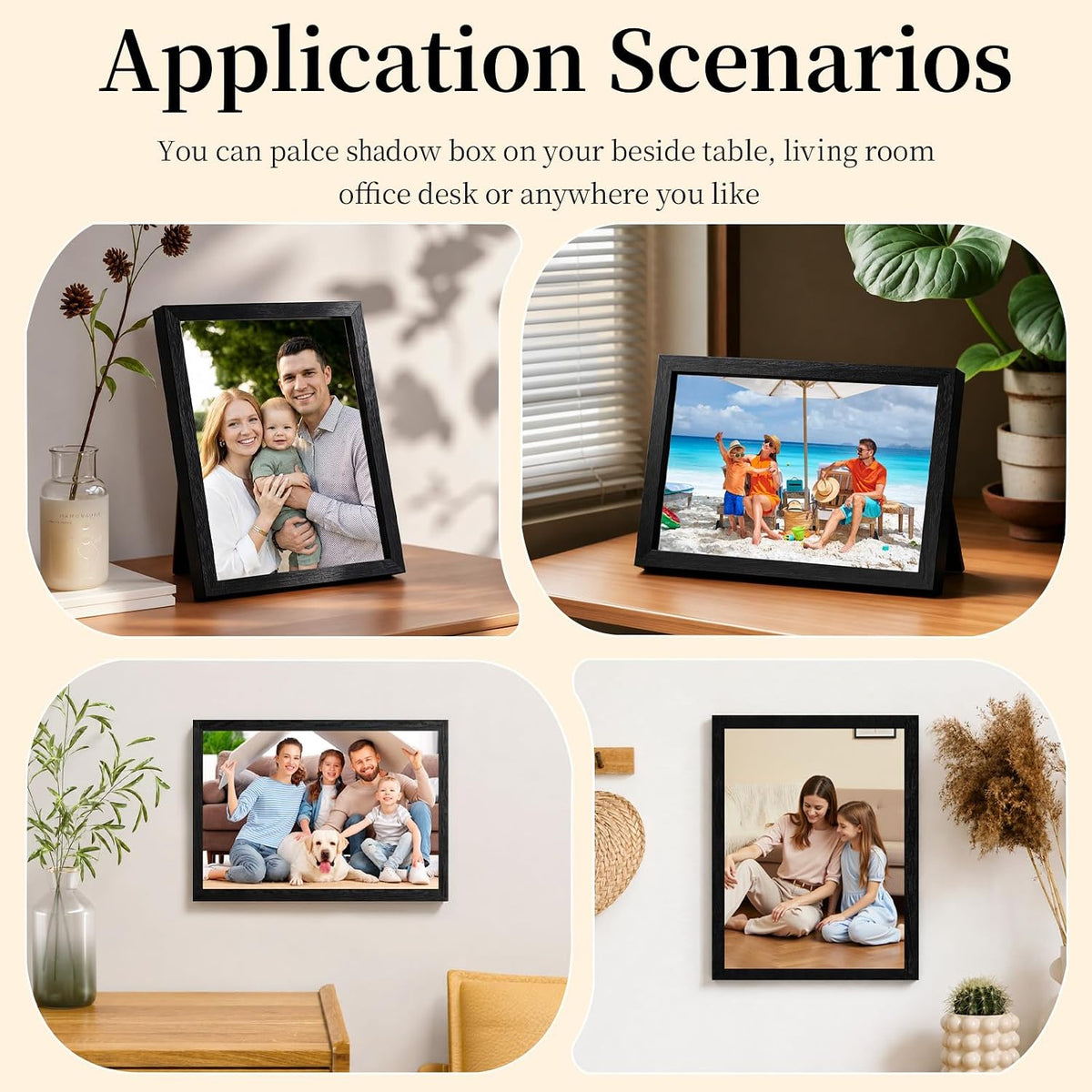 Shadow Box Frame 8"x 10" - 4 Pack Wood Deep Shadowbox with Glass