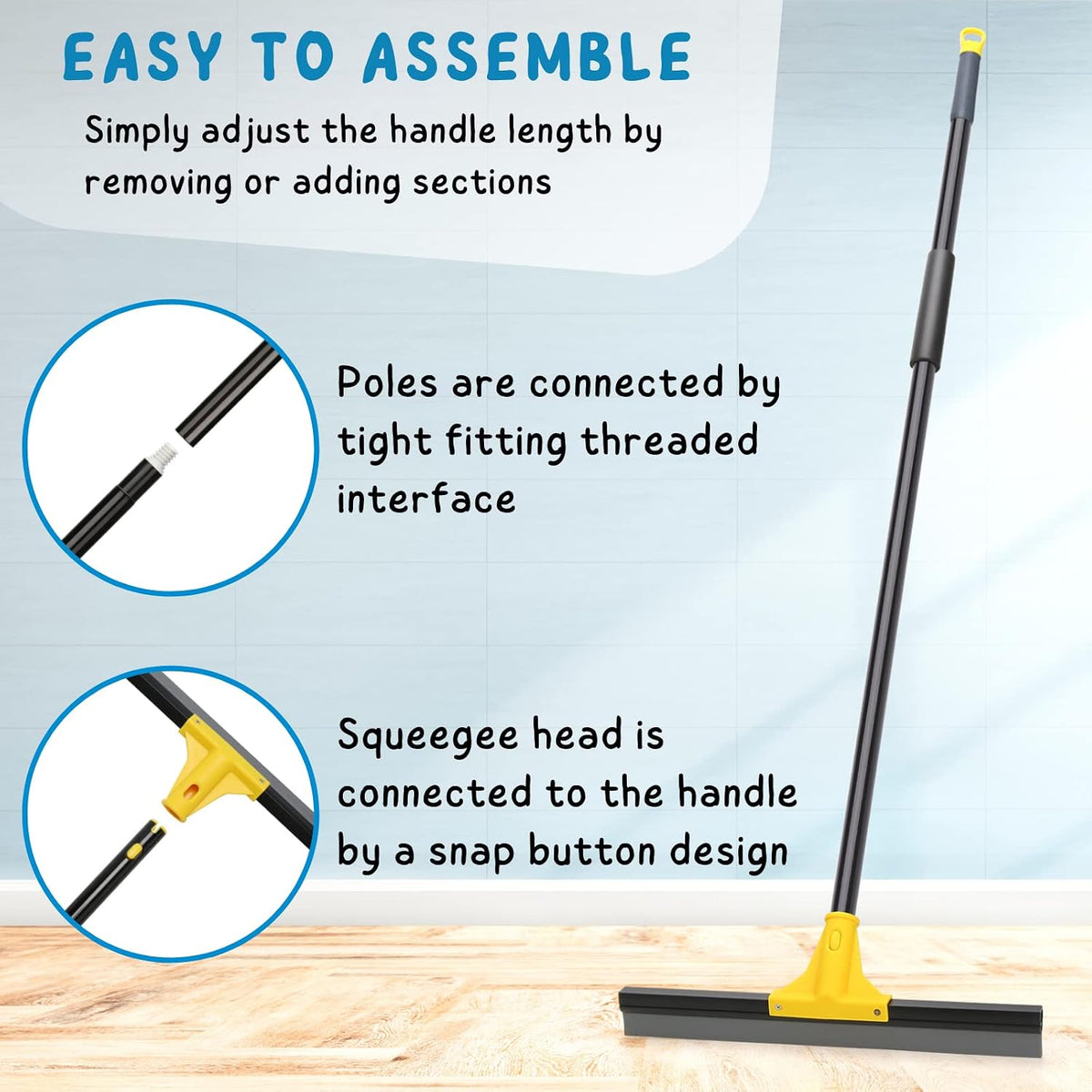 Squeegee Broom for Floor, 18'' Heavy Duty Water Wiper with Long Handle