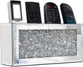 Mirrored Remote Holder, Wall Mounted Crush Diamond Bling Decoration Organizer Storage Box for Remote Phone Pad Wallet Notebook (8.3"×2.5"×4" For 3 or 4 Remote Controls)