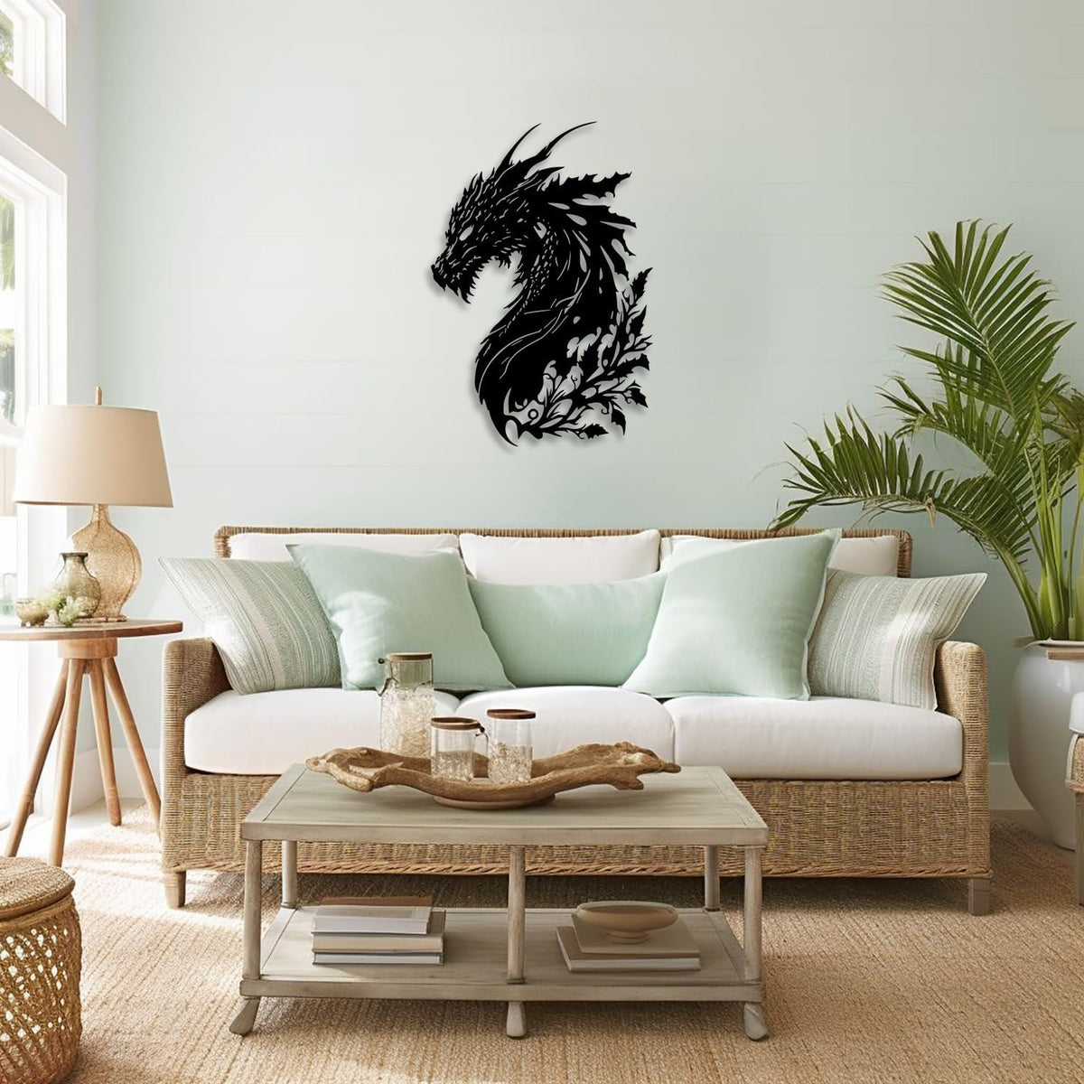 LIYOUYA Dragon Metal Wall Decor - Man Cave Decor Fantasy Room Decor Flower Wall Art Home Decor for Living Room, Bedroom, Office,Courtyard, Patio, Outdoor (Black)