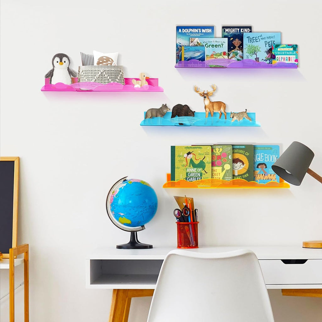 Rainbow Acrylic Floating Shelves, Wall Mounted, 15in, 4 Pack, Mix