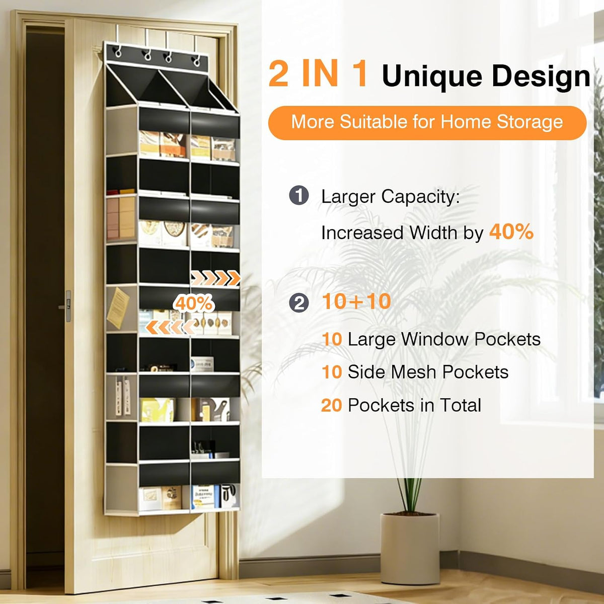 Over The Door Storage Organizer 5 Tiers Extra Large Heavy Duty Oxford Black
