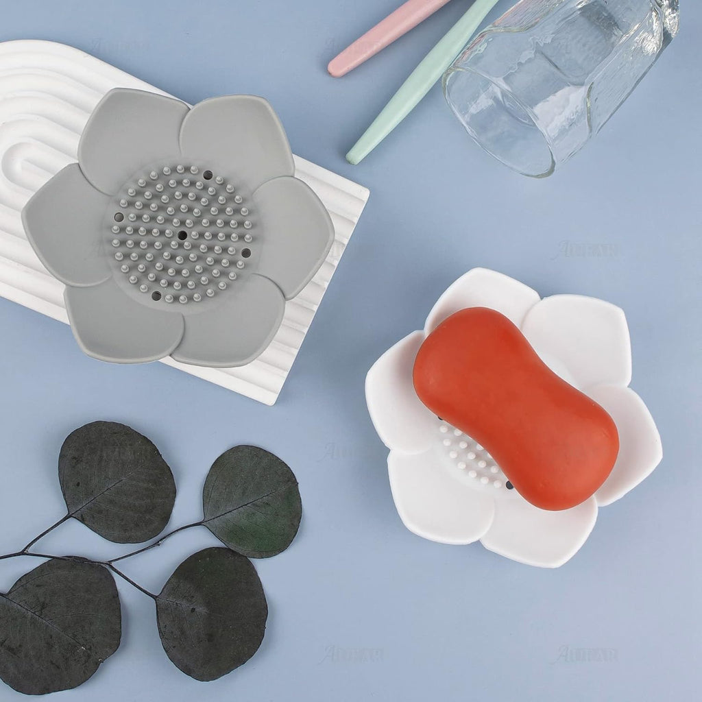 AUEAR, 3 Pack Silicone Lotus Soap Holder Flower Dish for Shower Bathroom Kitchen