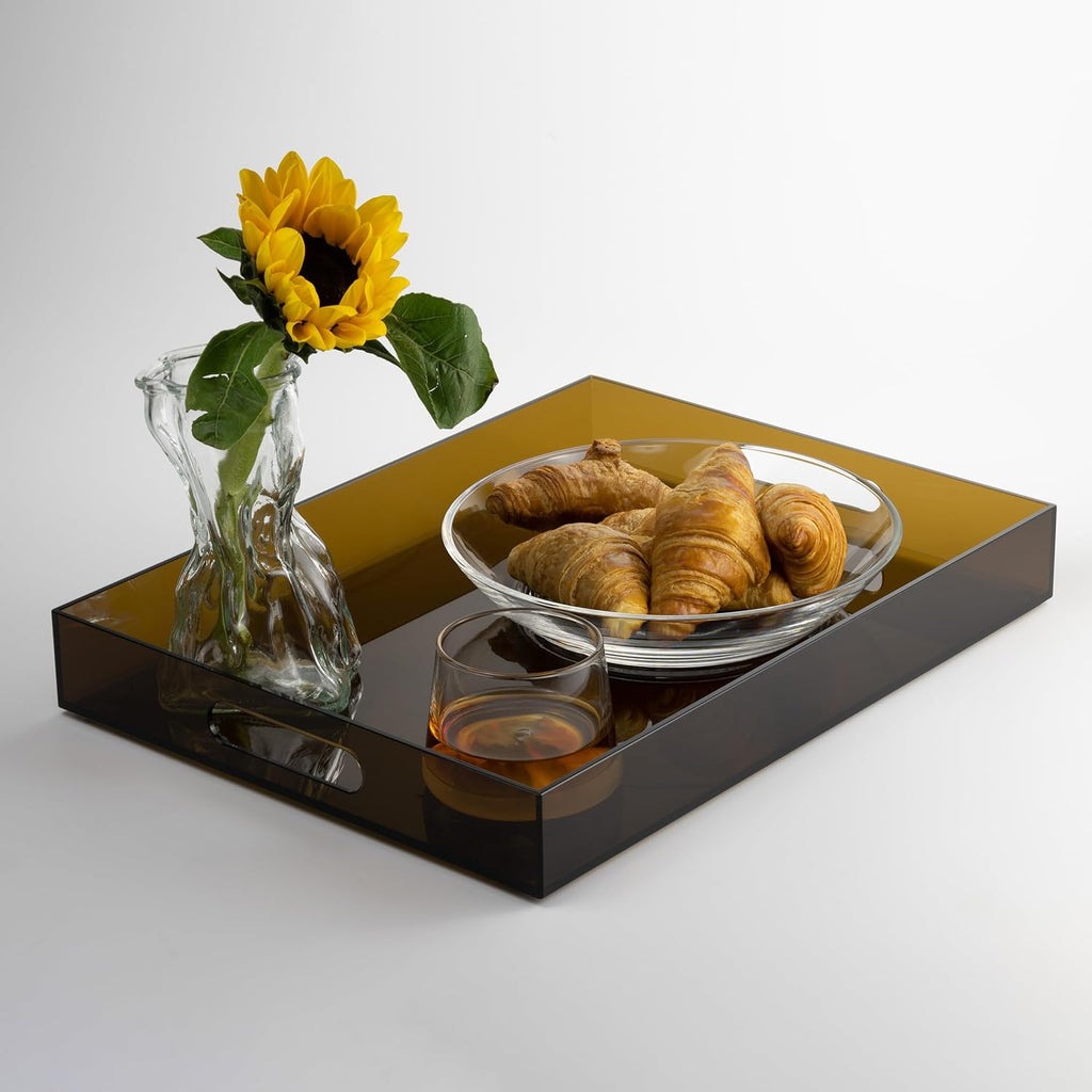 ATZYmolin 16"x12" Large Acrylic Serving Tray, Vanity Platter, Amber