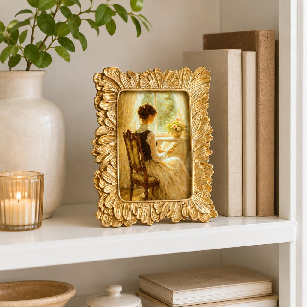 Vintage Picture Frames, Gold Vintage Frame, Feather,Gold, 4x6 Inch