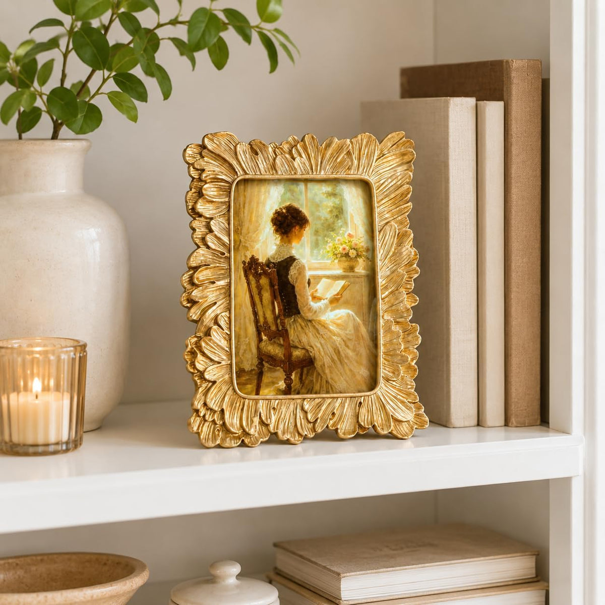 Vintage Picture Frames, Gold Vintage Frame, Feather,Gold, 4x6 Inch