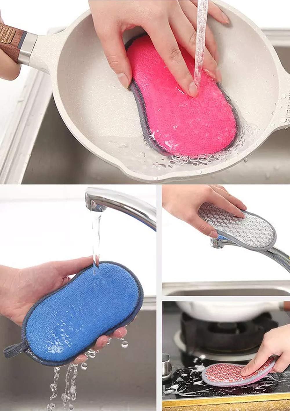 Multi-Purpose Scrub Sponges for Kitchen Scrub-it-Non-Scratch Double-Side Double-Effect Microfiber Sponge Along with Heavy Duty Scouring Power-Effortless Cleaning of Dishes Pots Pans Pack of 6 (Purple)
