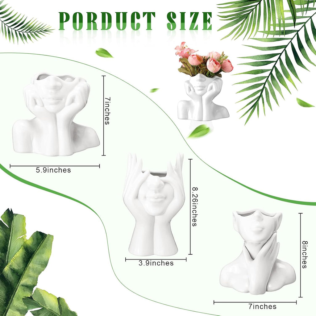 Sieral 3 Pcs Ceramic Face Vase Female Form Body Flower Vase, Large, White