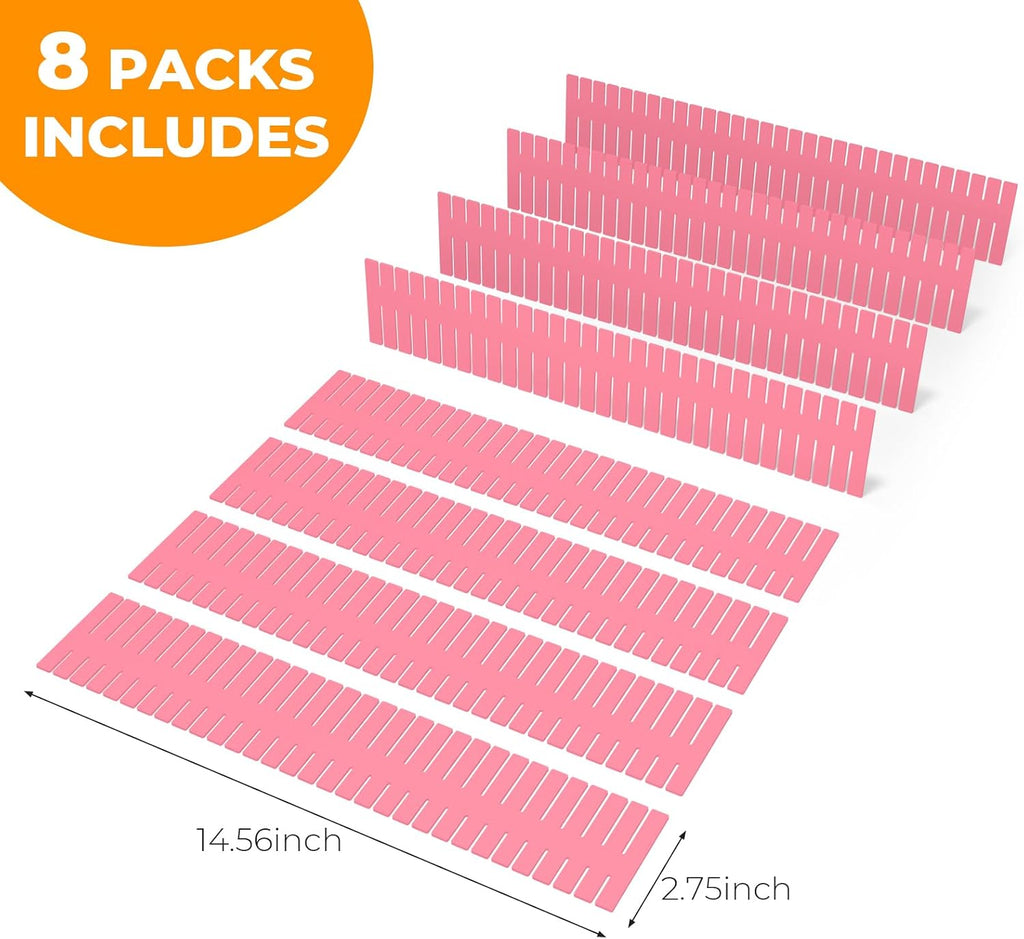 Adjustable Drawer Dividers, Cut to Fit Plastic Organizer Strips, 8-Pack