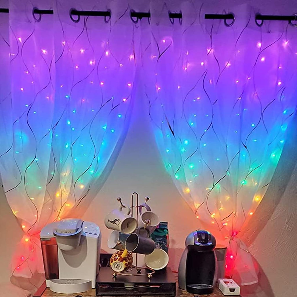Honche 300Led Cuttable Curtain String Lights 10x10ft with Remote Window Lights for Bedroom Wedding Party Festive Season Propose Marriage WindowChristmas Decoration(Rainbow 7 Colors)