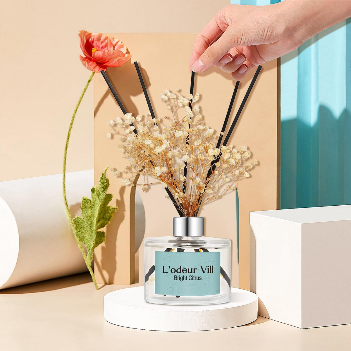 L'odeur Vill Reed Diffuser Set, 6.7 oz(200ml) Bright Citrus Scented Diffuser with 6 Oil Diffuser Sticks, Home Fragrance Essential Oil Reed Diffuser for Home Large Rooms Bathroom Shelf Decor