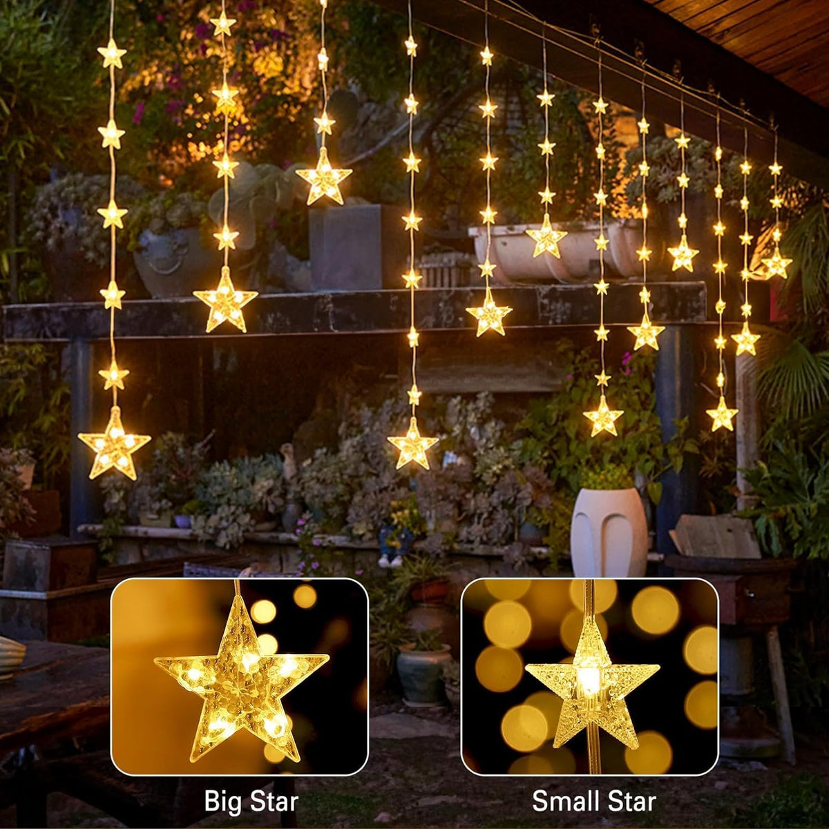 Marchpower Christmas Stars Curtain Lights Battery Operated,32 Stars Warm White Multicolored Color Changing Star Window Lights with Timer & Memory Function 8 Flash Modes, IP65 Waterproof Lights