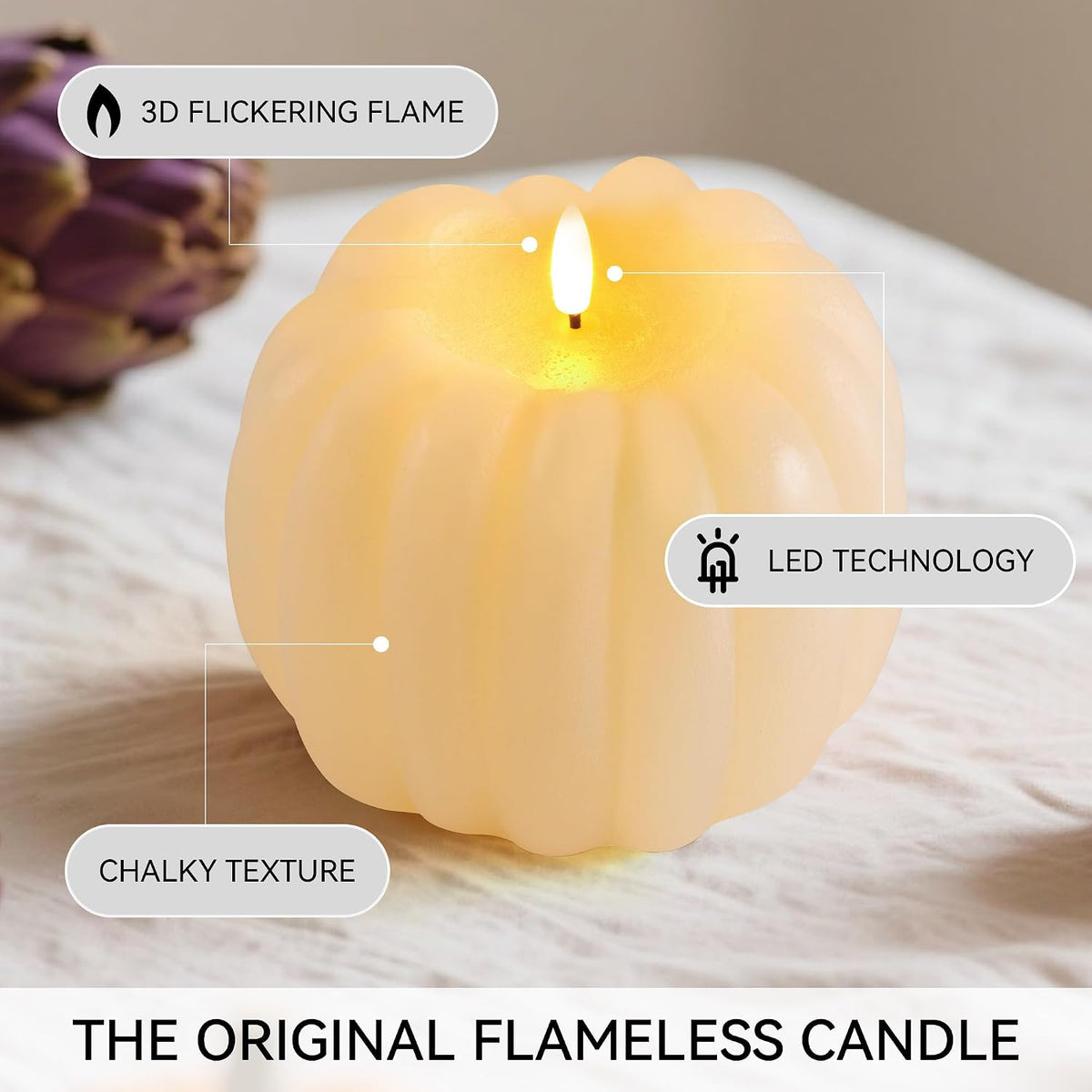 Fall Decor, Fall Decorations for Home, Flameless Pumpkin Candle with Remote