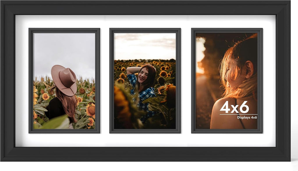 iRahmen 4x6 Collage Picture Frames,Fits Three 4x6,Wood Tempered Glass Black