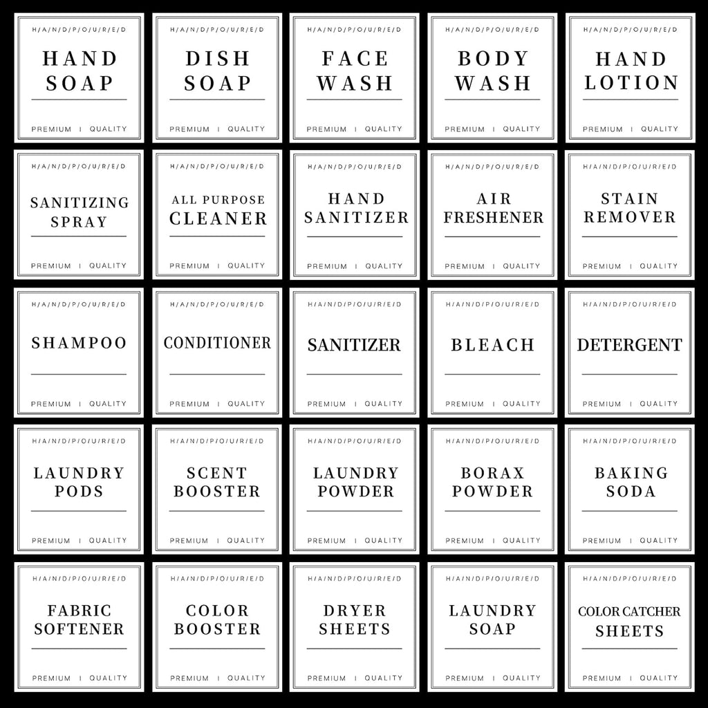 TESWEY 30PCS Waterproof Labels for Bottles, Minimalist Bathroom and Laundry Room Labels Set, Self-Adhesive Labels Stickers for Soap Dispenser and Laundry Jars, Hand Soap Shampoo Conditioner Label