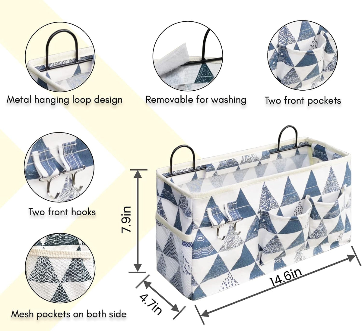 Kanrichu 2pcs Large Wall Hanging Organizer Bag, Linen Fabric Door Hanging Storage Baskets with Pockets, Waterproof Bin for Kitchen, Bedroom, Office, RV Camper (Triangle)