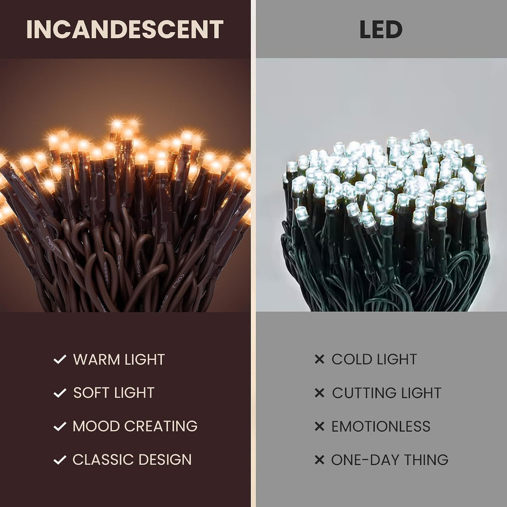 Incandescent Teeny Lights 100 ct – Warm Mini Bulbs with Brown Cord – Indoor/Outdoor Water-Resistant Farmhouse String Lights for Patio, Wedding, Home Décor, Rustic Christmas