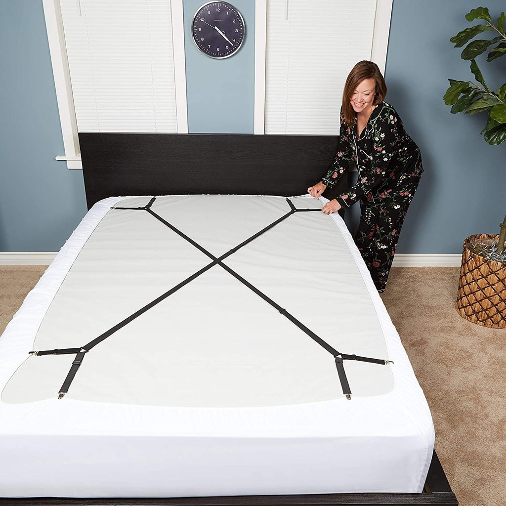FeelAtHome Criss-Cross Bed Sheet Holders, 2 PCS White, Mattress Straps