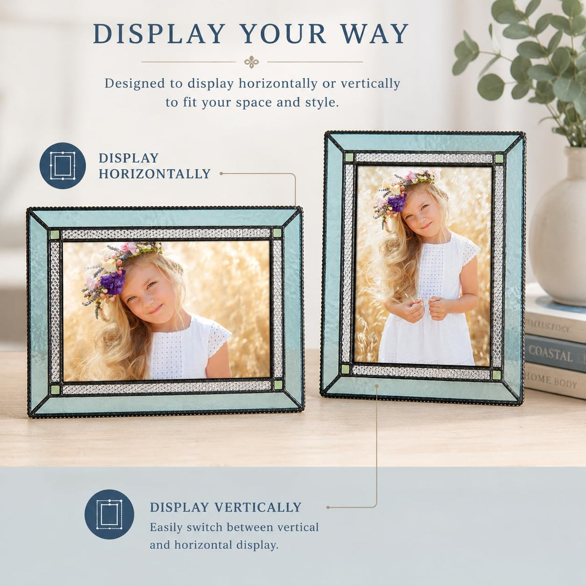J Devlin Windsor Blue and Green Glass Picture Frame, 5x7 H/V