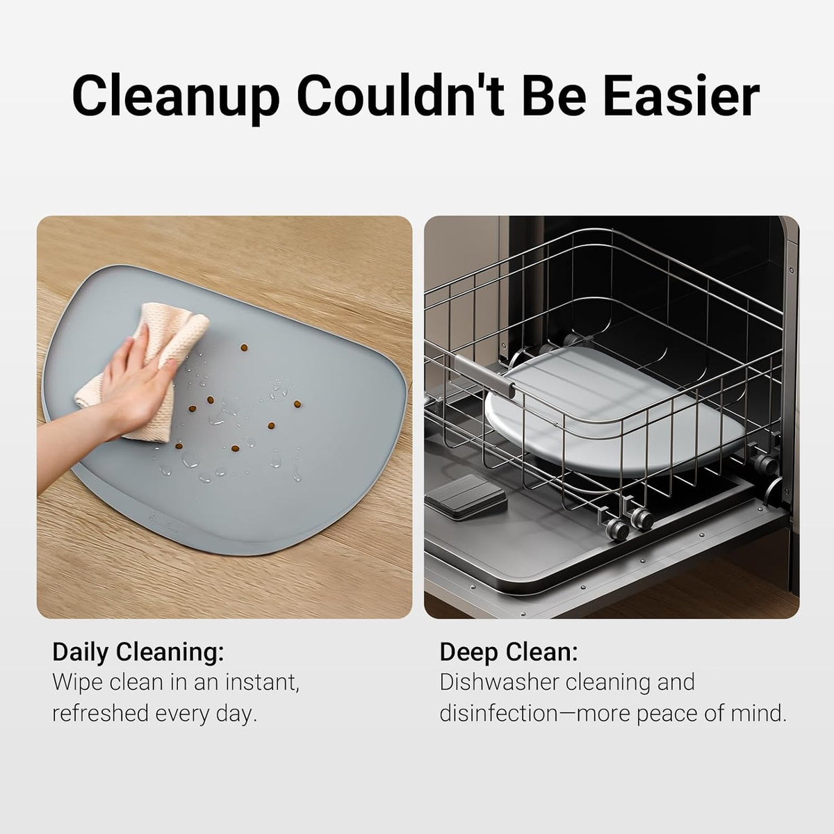 DownyPaws Cat Food Mat,Silicone Waterproof Feeding Mat, 18"×12.5", Gray