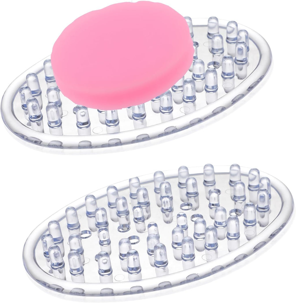2Pcs Silicone Soap Holder, Simplicity Clear Oval Soap Dish for Shower