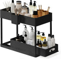 Under Sink Organizers and Storage, Bathroom Cabinet Organizer, Sink Shelf with Utility Hooks and Side Caddy for Under Cabinet Storage | Under Kitchen Sink Organizer with Sliding Drawer, Black (1-Pack)