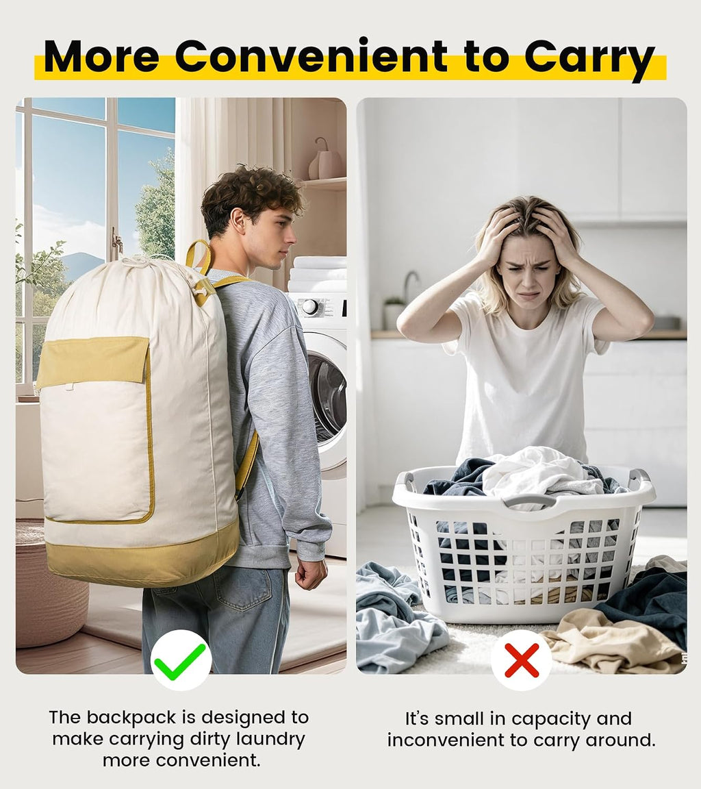 Vorspack Canvas Laundry Backpack with Shoulder Straps, Extra Large, Beige