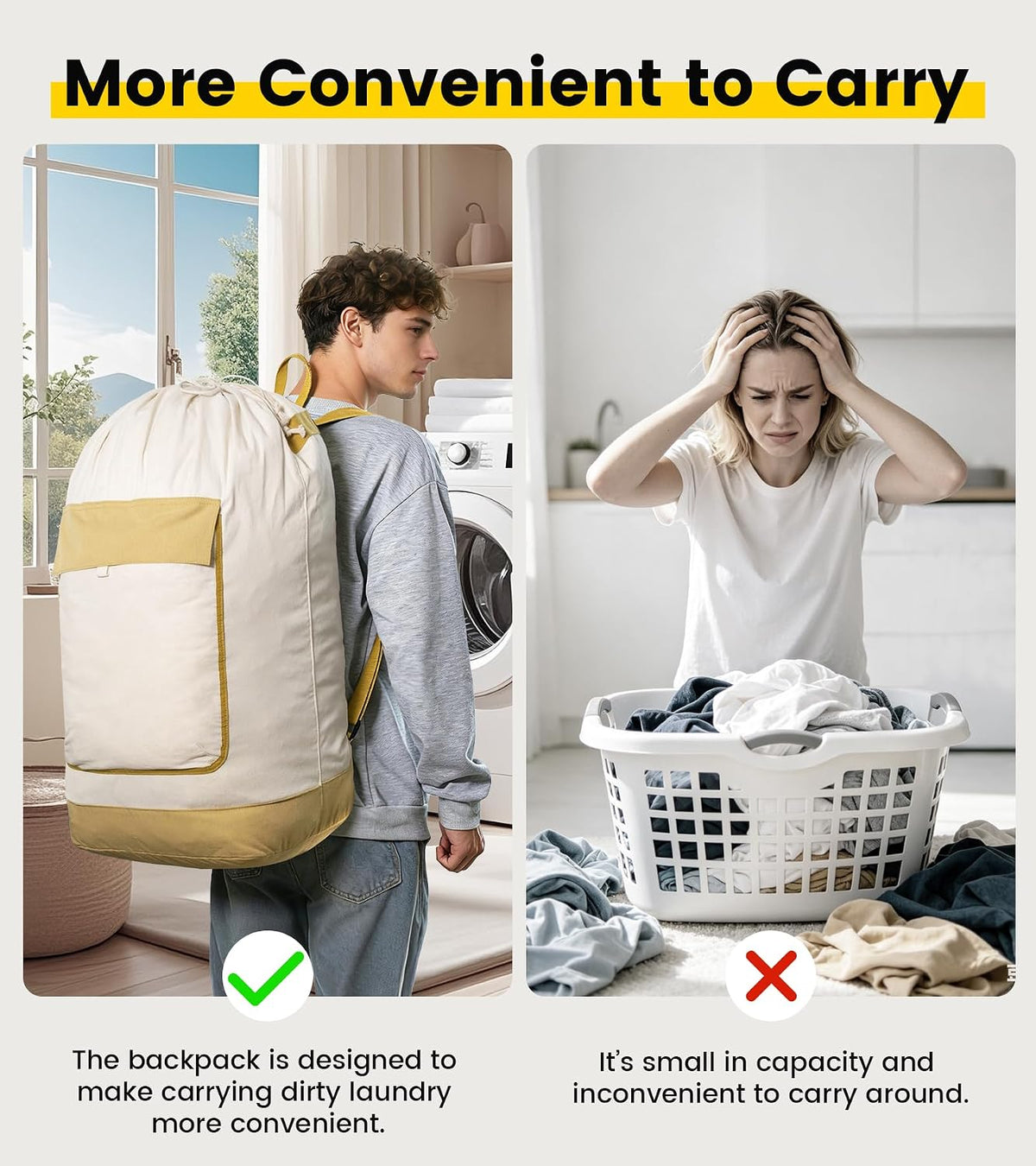 Vorspack Canvas Laundry Backpack with Shoulder Straps, Extra Large, Beige