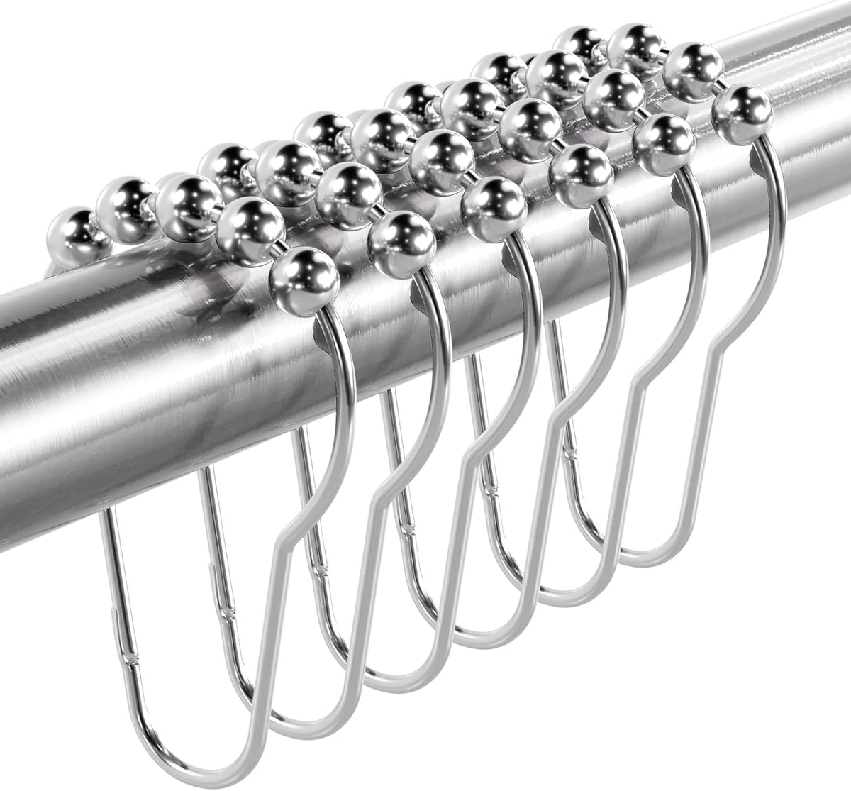 Titanker Shower Curtain Hooks Rings, Rust-Resistant Metal Shower Curtain Hooks for Bathroom Shower Rods Shower Hooks Shower Rings for Curtain - Set of 12, Chrome