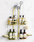 Adjustable Shower Caddy Hanging - Never Rust Shower Organizer Hanging, Aluminum Shower Racks for Inside Shower - Bathroom Organizers and Storage with 2 Soap Holders and 2 Removable Hooks Gold