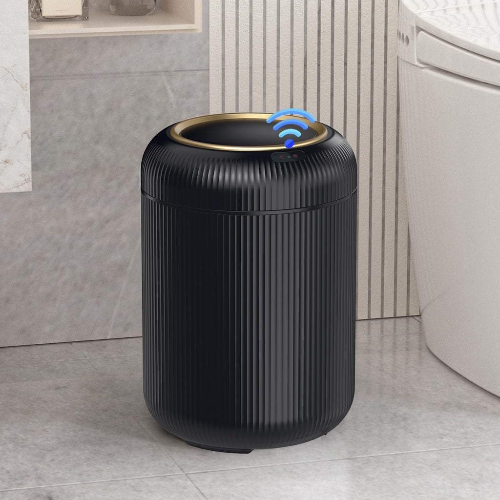Motion Sensor Bathroom Trash Can with Lid,Black and Gold Garbage Can