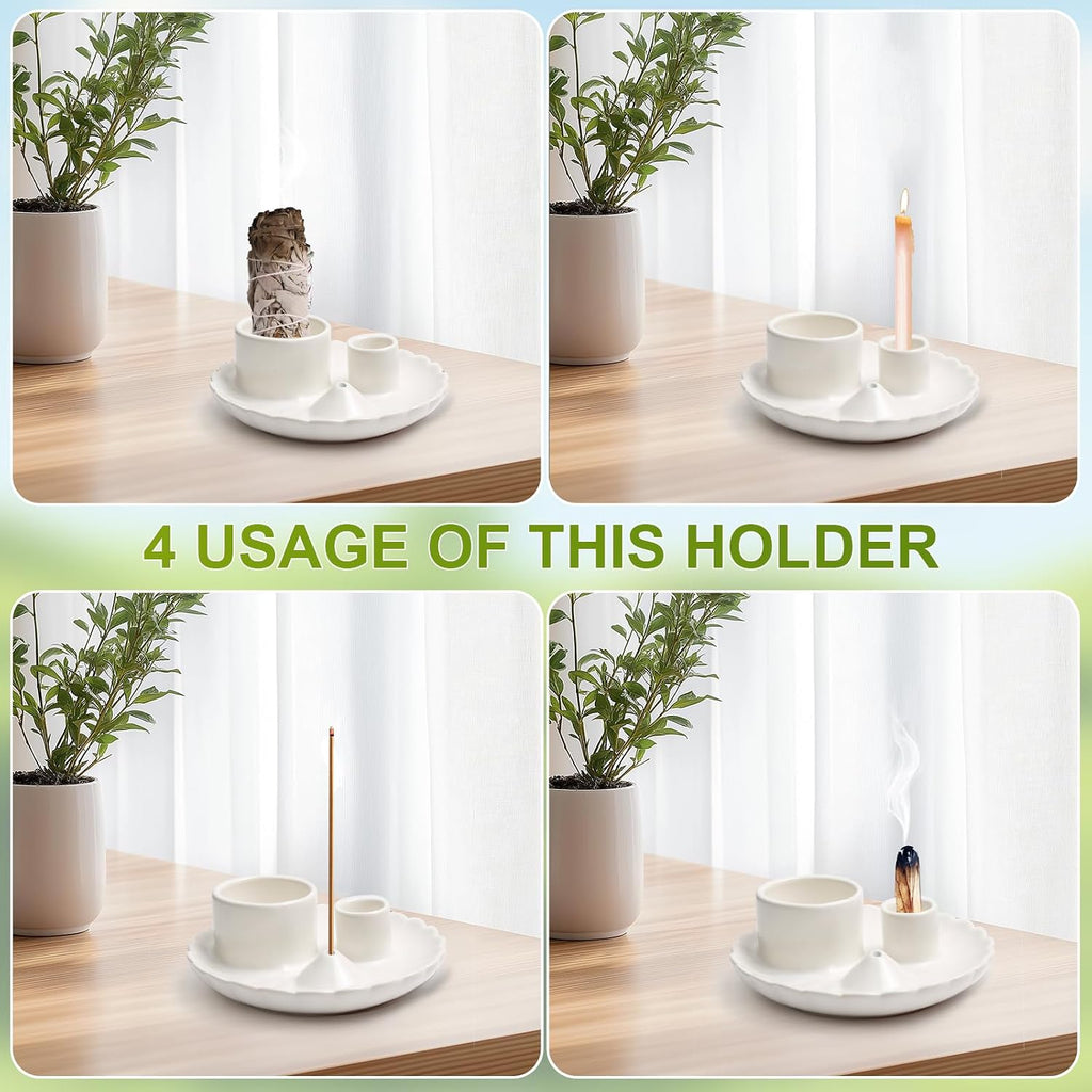 Palo Santo Sticks Holder, 4 in 1 Incense and Candle Holder White