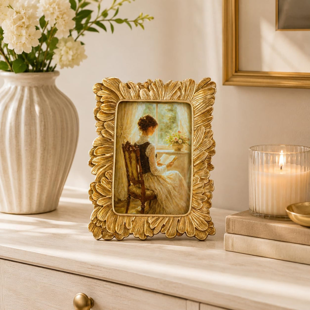 Vintage Picture Frames, Gold Vintage Frame, Feather,Gold, 4x6 Inch