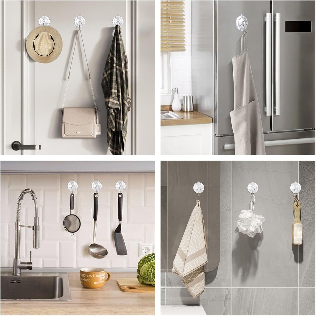 KORCCI Suction Cup Hooks 12Pack - Max Load 10LB, 1.77Inch Clear Medium Suction Cups, No Trace, Reusable & Removable, Stainless Steel Hooks, for Tile, Glass, Window, Shower, Kitchen, Bathroom