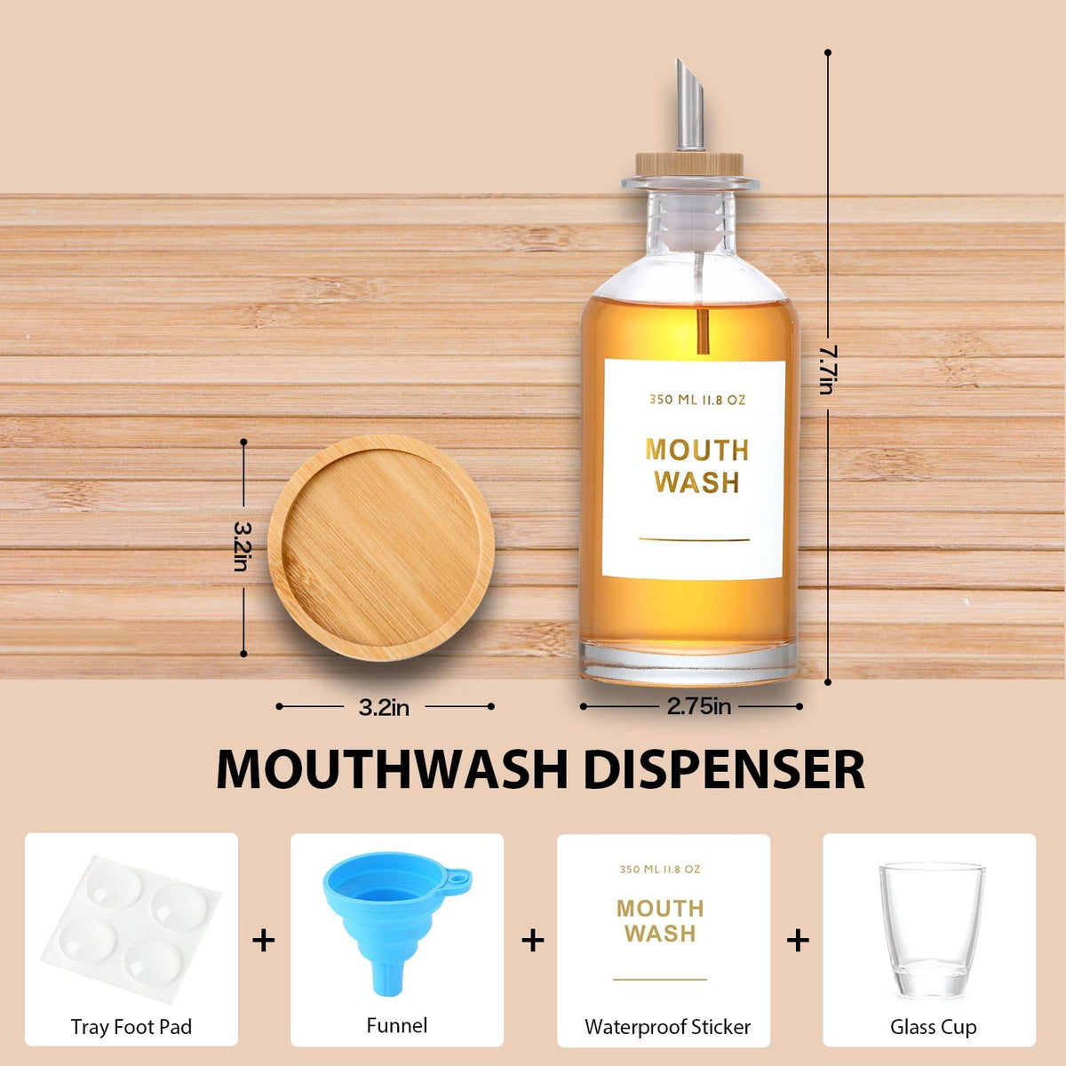 11.8OZ Glass Mouthwash Dispenser, Clear