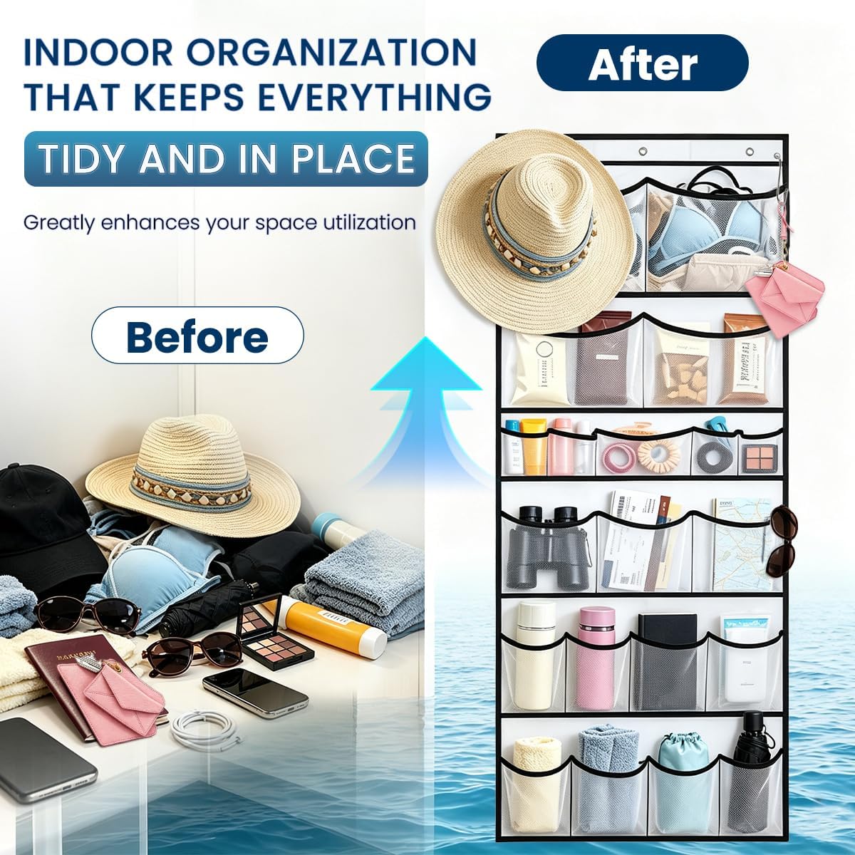 Over The Door hanging Organizer for Cruise Ships Cabins Essentials