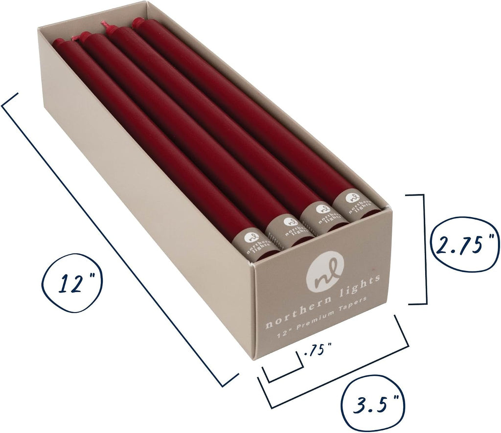 Northern Lights Candles - 12" 12pk Tapers - Crimson - 72795