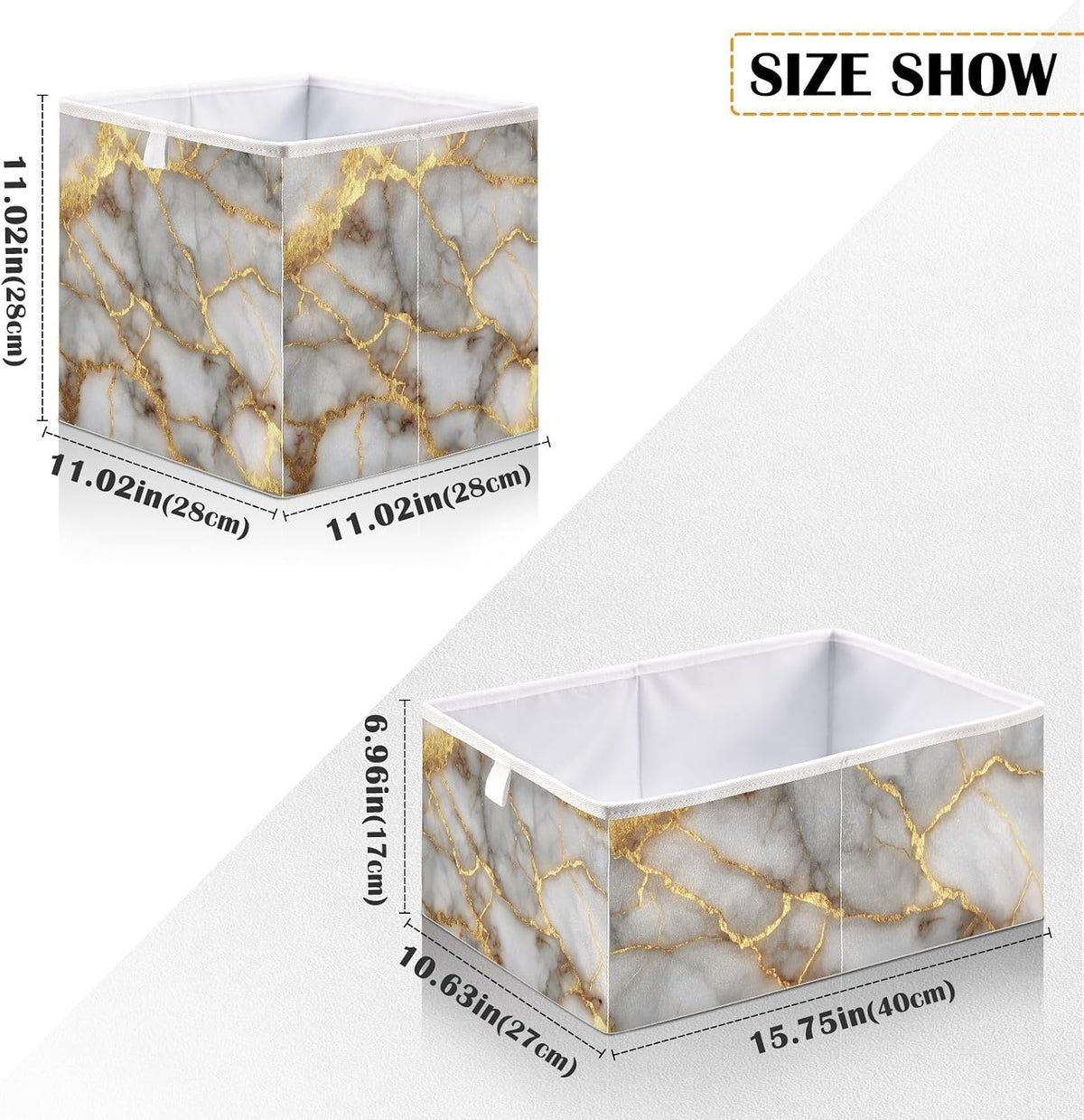 Gold Marble Pattern Cube Storage Bins Collapsible Fabric Storage Baskets