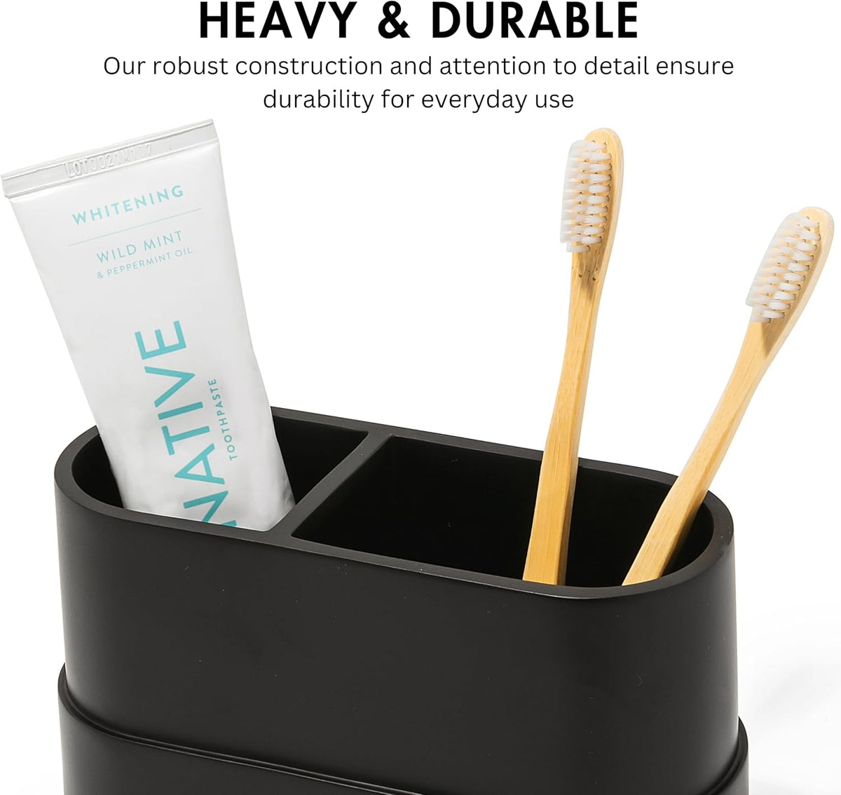 Yew Design Matte Black Bathroom Toothbrush Holder Cup - Round Large