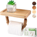 Farmhouse Toilet Paper Holder with Wood Shelf Rope Bathroom Decor