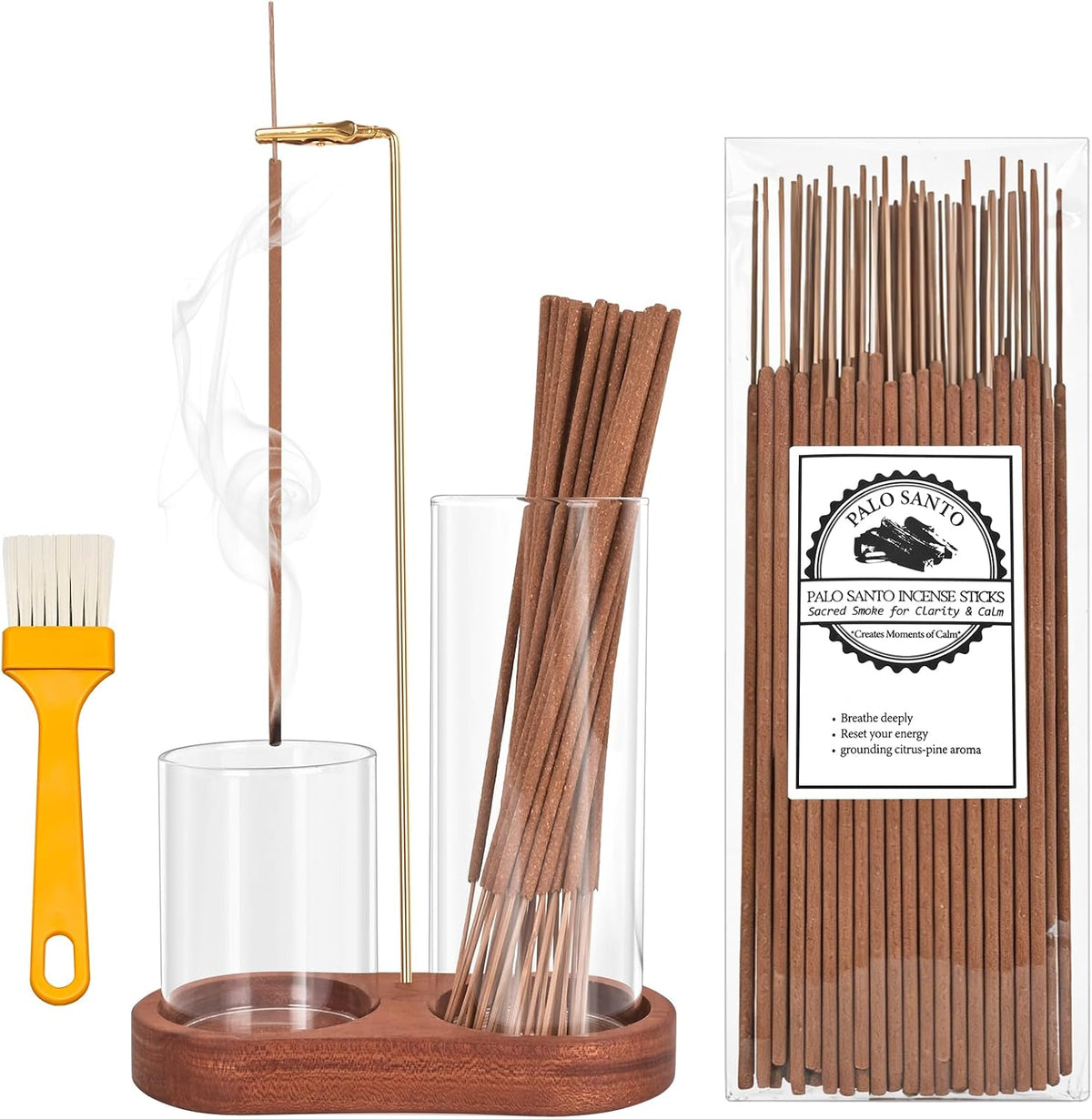 Incense Holder Glass Ash Catcher with 40 Pcs Palo Santo Incense Sticks