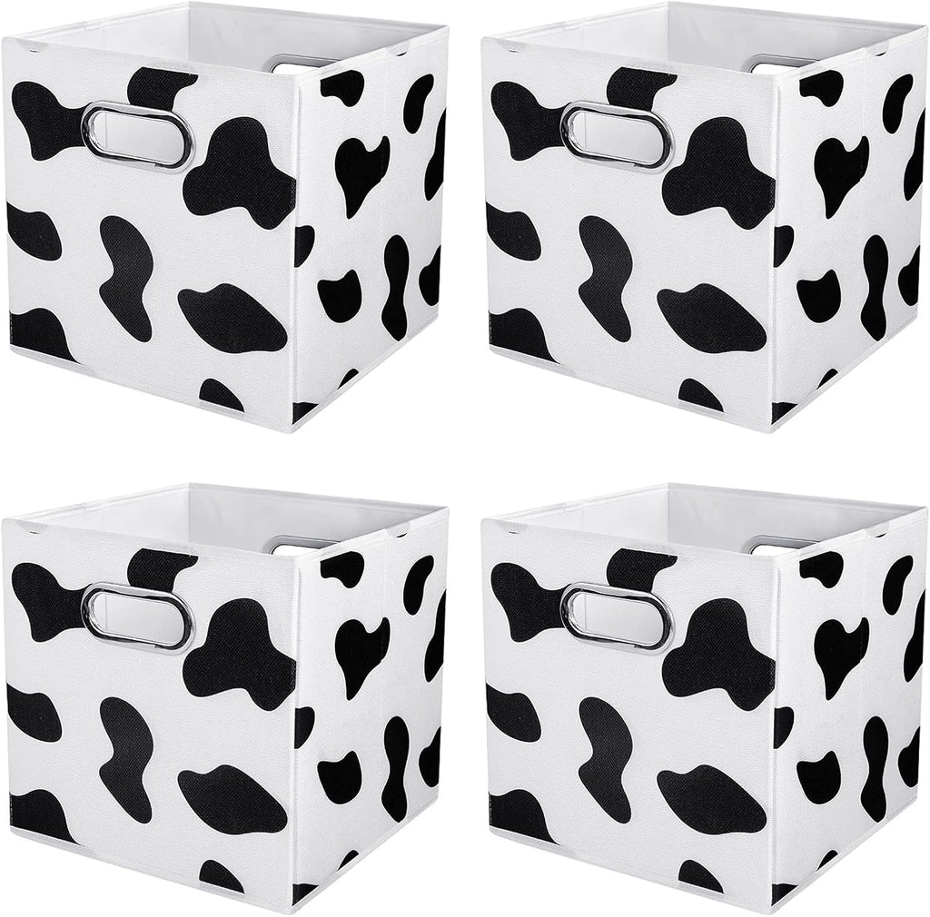 ANMINY Cow Print Cubes Fabric Storage Bins with Handles, 4 Pack 11"x11"x11"