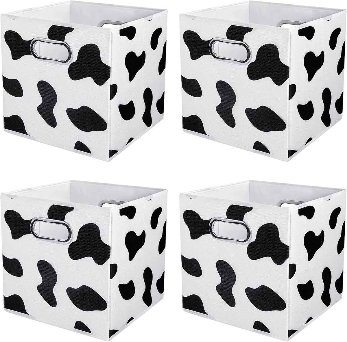 ANMINY Cow Print Cubes Fabric Storage Bins with Handles, 4 Pack 11"x11"x11"