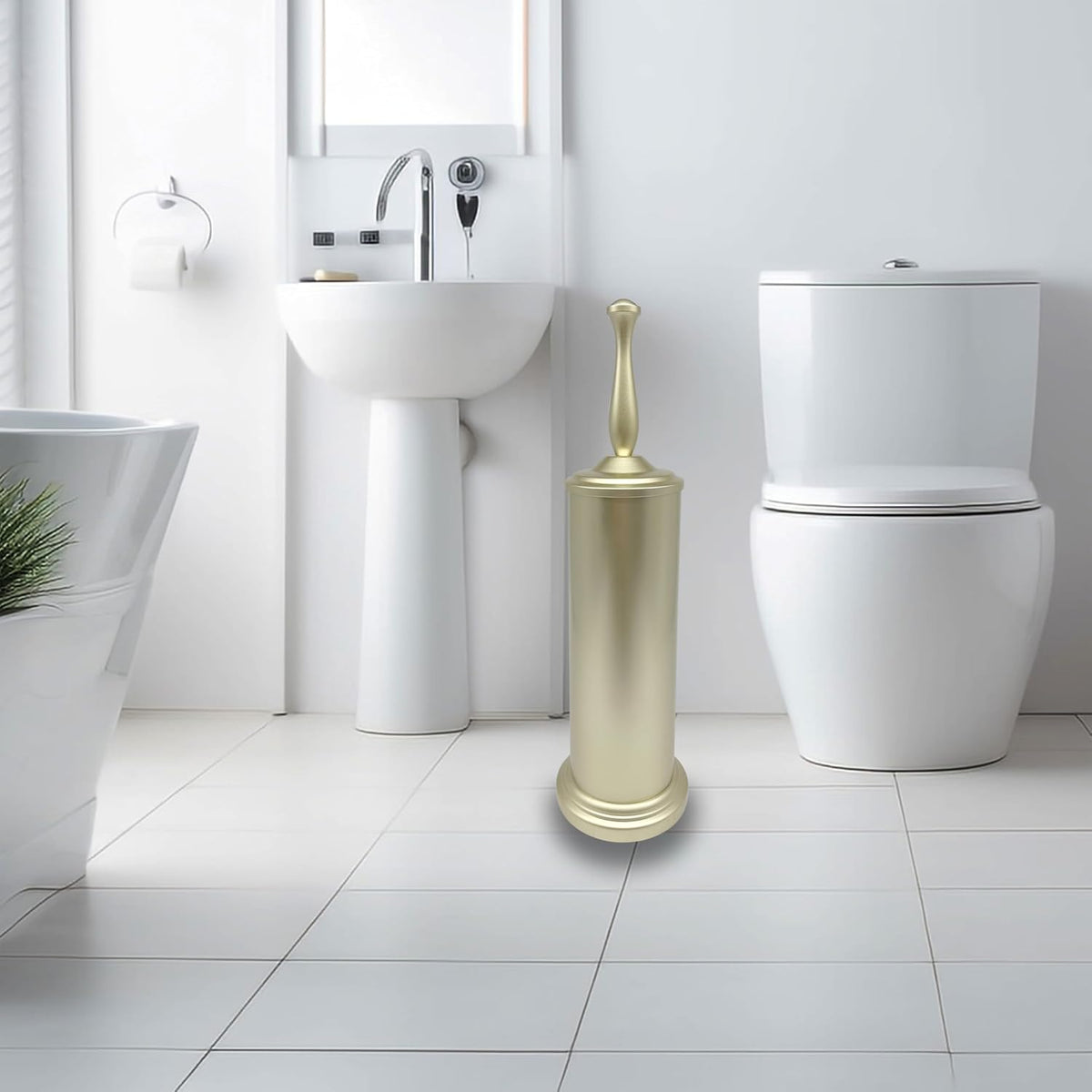 Satin Matte Soft Gold Toilet Bowl Brush with Holder, Durable Bathroom Cleaning Tool, Modern Design for Easy Toilet Maintenance, Bathroom Cleaner Brush for Efficient Cleaning and Hygiene
