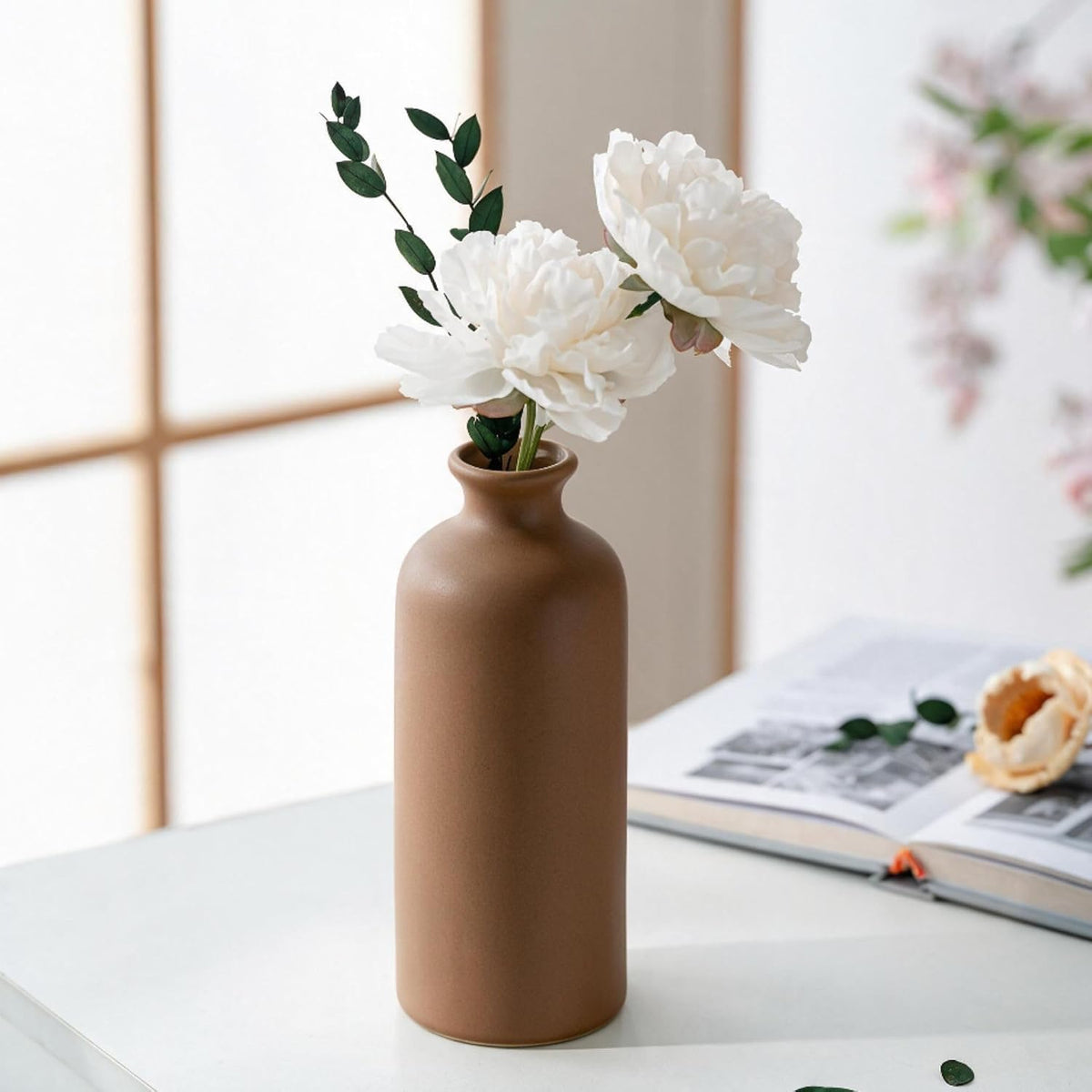Small Ceramic Vase Set of 4,Modern Boho Farmhouse Flowers Vases