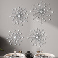 Funnymoom 4 Pcs Silver Starburst Wall Decor Metal Wall Art Rhinestone